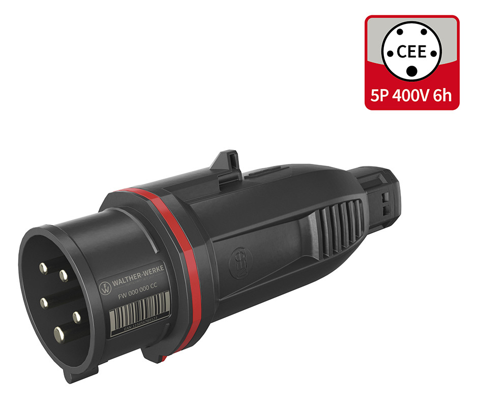 CEE-Stecker 5p 16A IP54 NEO 400V/rt 6h schraubl.Kl Kst Knickschutztülle