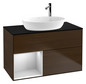 V&B Waschtisch-Unterschrank Finion 100cm, Abdeckplatte black matt, Regal White matt lacquer, Walnut veneer
