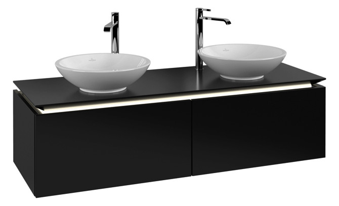V&B Waschtischunterschrank Legato 140x38x50cm, für 2 Waschtische, mit LED-Beleuchtung, Black Matt Lacquer