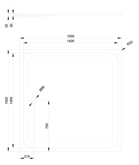 Duschwanne BetteUltra 5984 150x150x3,5cm, Glasur, flax