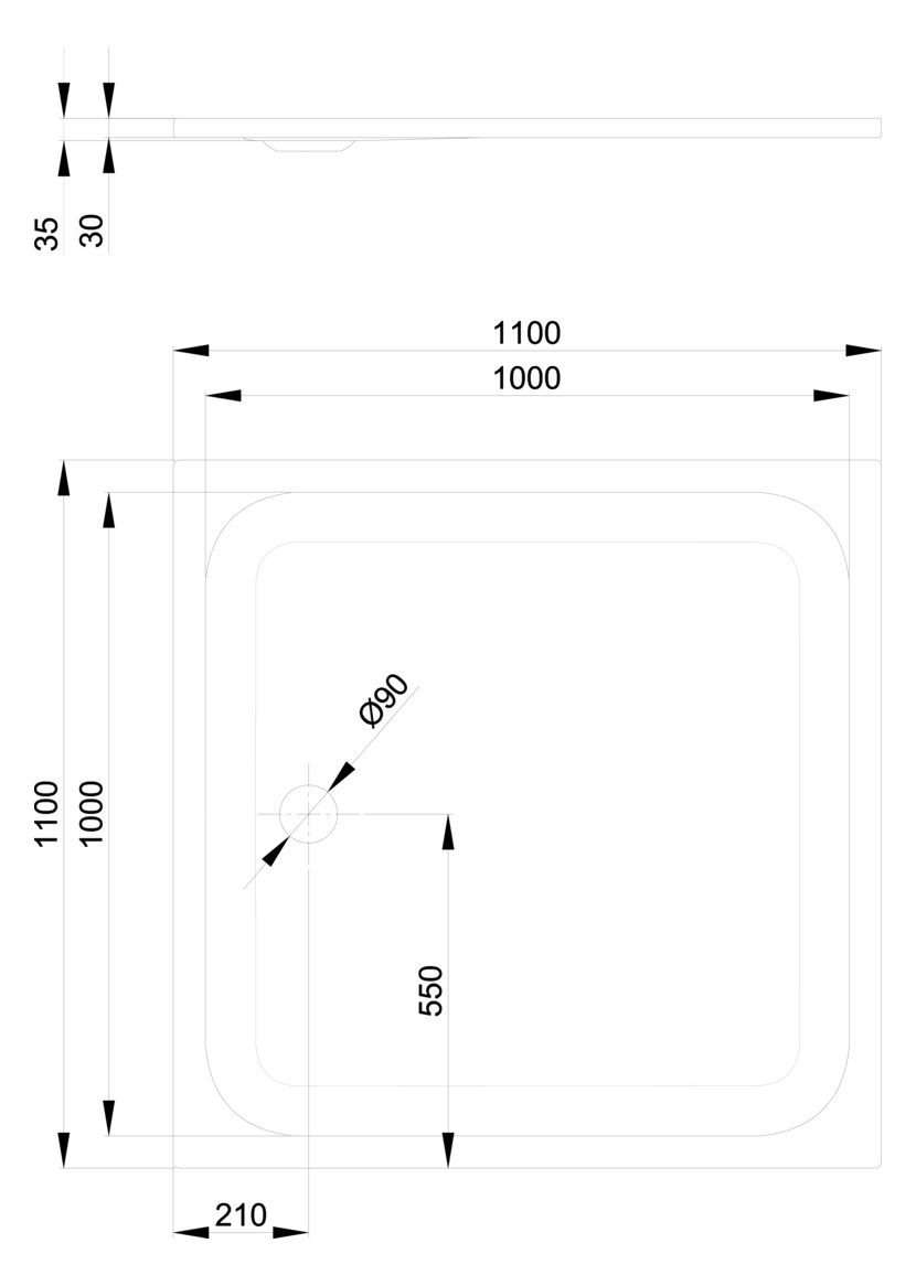 Duschwanne BetteUltra 8743 110x110x3,5cm, Mini-Wannenträger, cream