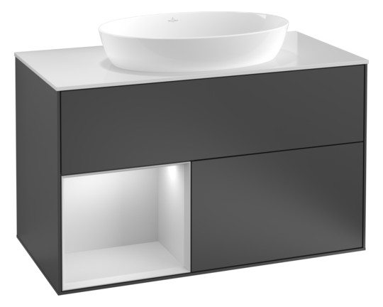V&B Waschtisch-Unterschrank Finion 100cm, Abdeckplatte white matt, Regal Anthracite matt lacquer, White matt lacquer