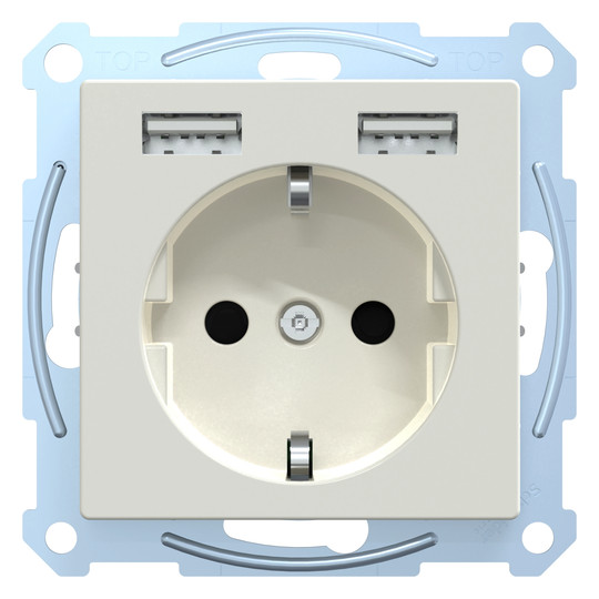 Steckdose 1f polws glz 2USB-A UP m.BS USB IP20 Mit erhöhtem Berührungsschutz