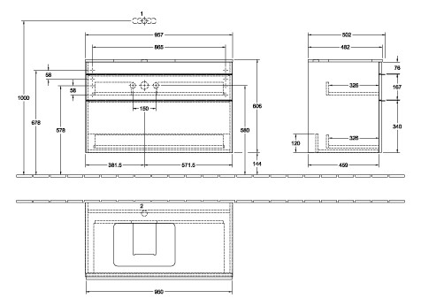 V&B Waschtisch-Unterschrank Venticello 95,7x60,6x50,2cm, Waschtisch links, Griff White, stone oak