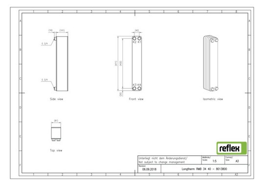 Reflex Wärmetauscher Longtherm RMB-34-40, Plattenzahl 40, gelötet, Edelstahl, eingängig