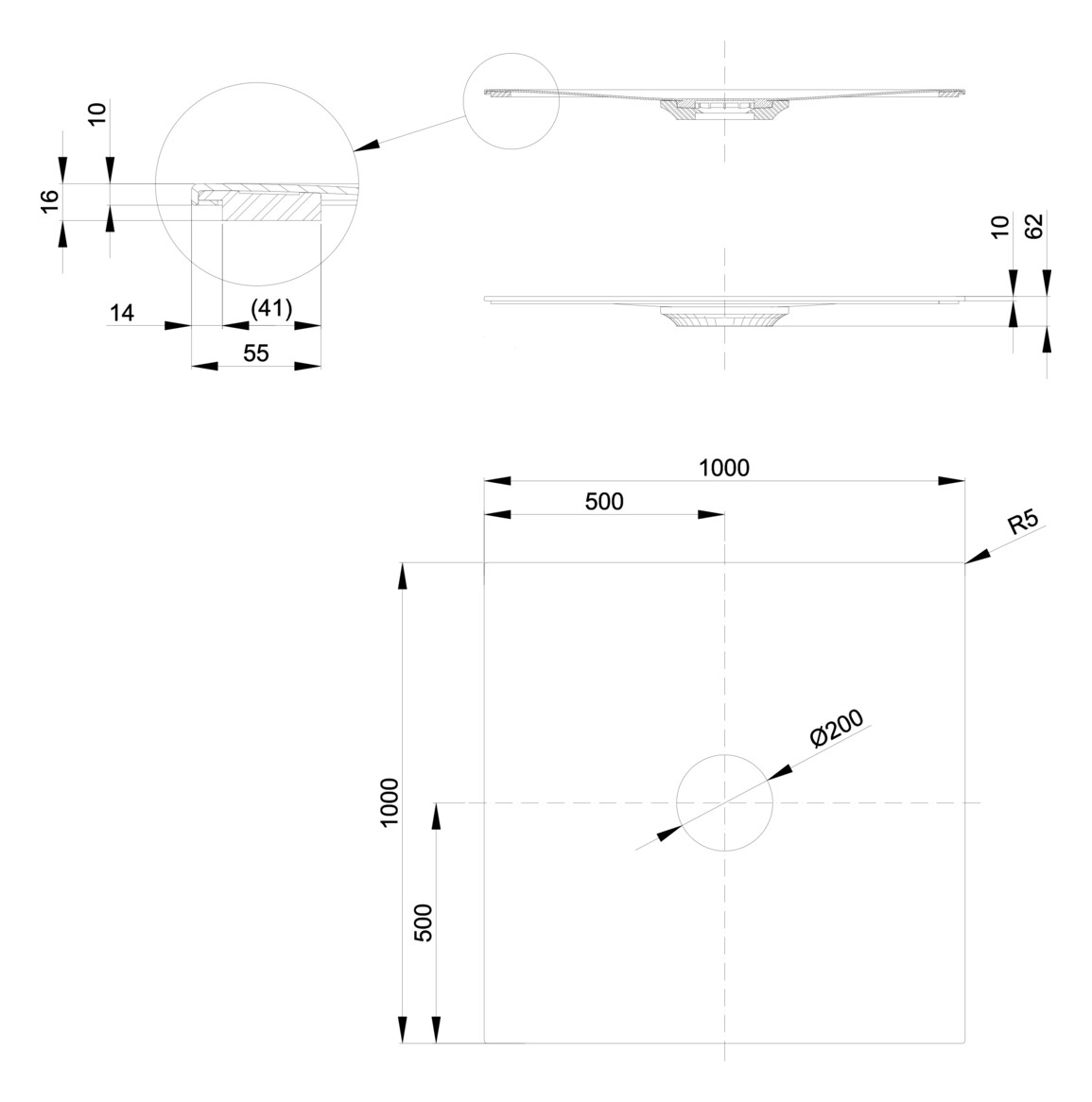 Bette Duschfliese PLUS BetteAir 1000 x 1000 mm, flax, Rechteck, glasierter Titan-Stahl, mit Minimum-Täger