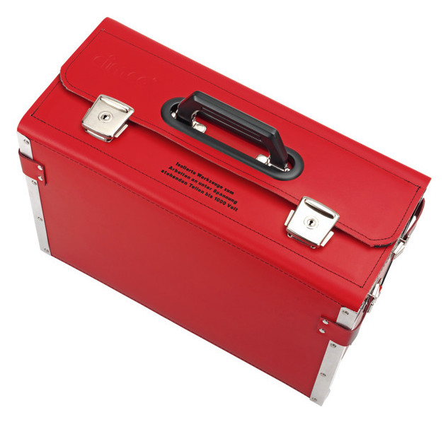 Werkzeugtasche leer Leder/Metall 210x340x460mm Signalrot