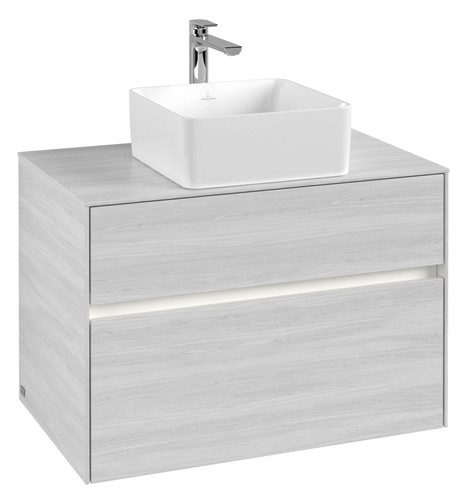 V&B Waschtischunterschrank Collaro 80x54,8x50cm, Waschtisch mittig, LED-Beleuchtung 5,7 W, white wood