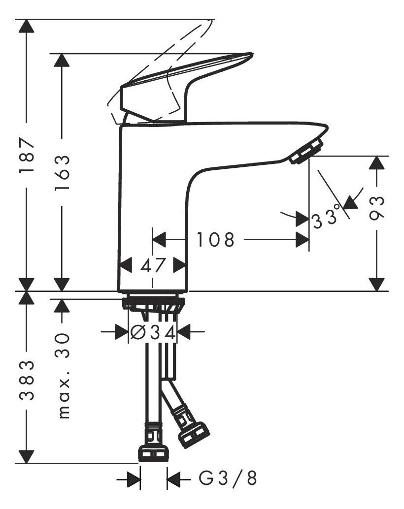 hansgrohe Waschtisch-Einhebelmischer 100 Logis ohne Ablaufgarnitur, chrom