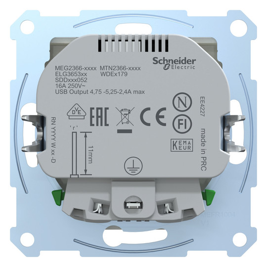 Steckdose 1f polws glz 2USB-A UP m.BS USB IP20 Mit erhöhtem Berührungsschutz