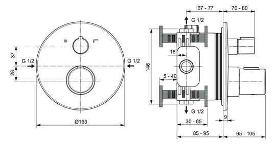 Ideal-Standard Fertigmontageset Ceratherm T 100 für UP-Badethermostat, Bausatz 2, eigensicher, magnetic grey