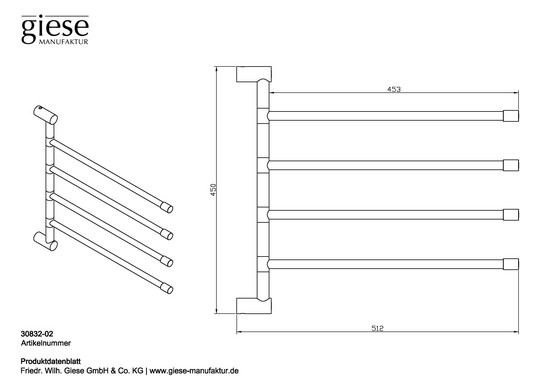 Giese Badetuchhalter Provider einzeln schwenkbar, 512x450x453mm, verchromt