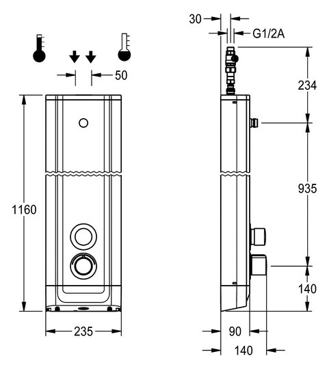 AR Duschpaneel, F5, hydr., Edelstahl, Thermostat, f. Duschkopf, verrohrt