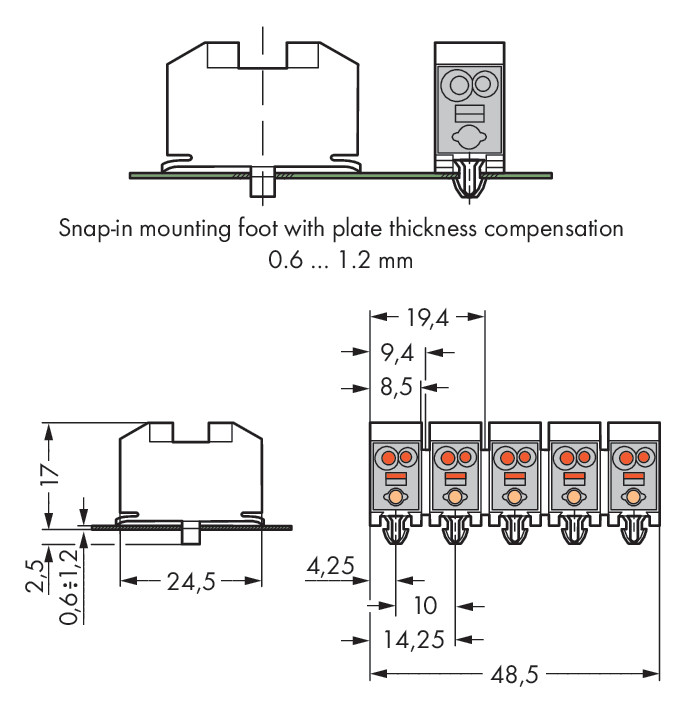 Steckklemme 16f 400V 24A Serie 272 0,5-2,5qmm ws f.Massivleiter