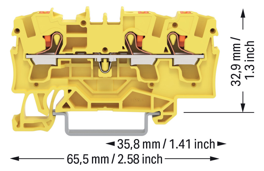 Reihenklemme 0,5-6qmm 1Etage 3kl ge 32A TS35 Hutschiene TH35