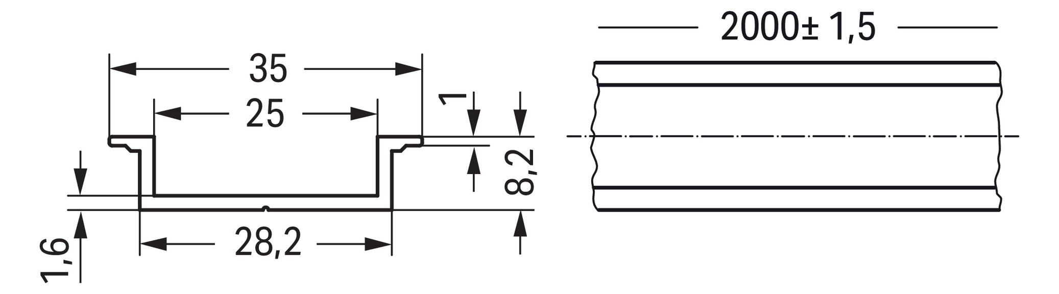 Tragschiene Alu g/vz Serie 210 L2000mm Hut_35/7,5mm