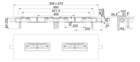 Dallmer Ablaufgehäuse DallFlex Duo Plan DN 40