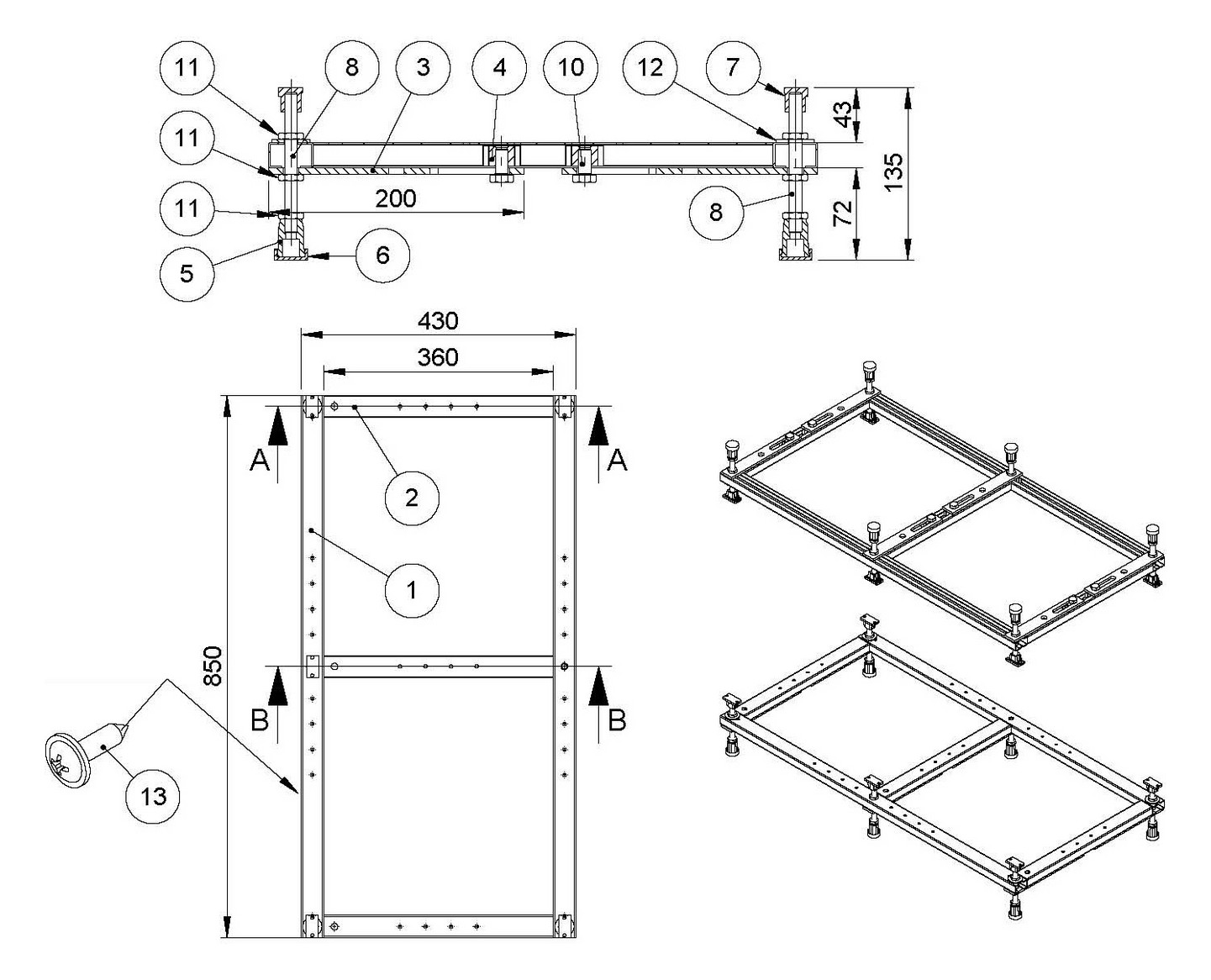 Hoesch Untergestell Thasos für 120 x 90, 140 x 90 cm