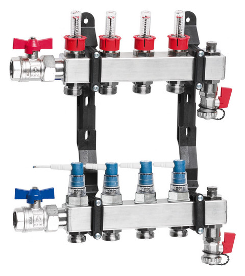 TACONOVA Fußbodenheizungsverteiler TACOSYS PRO 3/4", 0-2,5 l/min, 9 Heizkreise, 554 mm