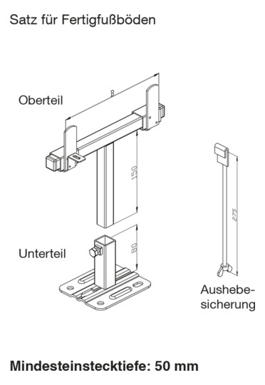 Wemefa Hubkonsole 8510 70 mm breit, für Fertigfußböden