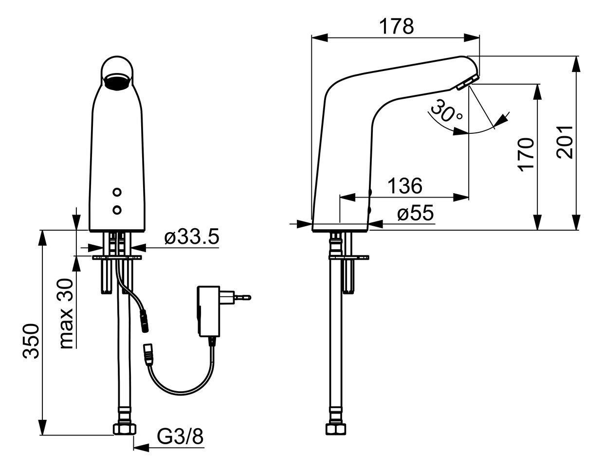 HANSA Infrarot-Waschtisch-Armatur HANSAMEDIPRO XL Netzbetrieb, hoher Auslauf, Ausladung 136mm, chrom