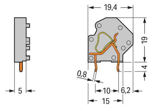 Printklemme 1f 1re gr Serie 745 RM=5 Federzuganschluss/Lötanschluss 0,08-4qmm
