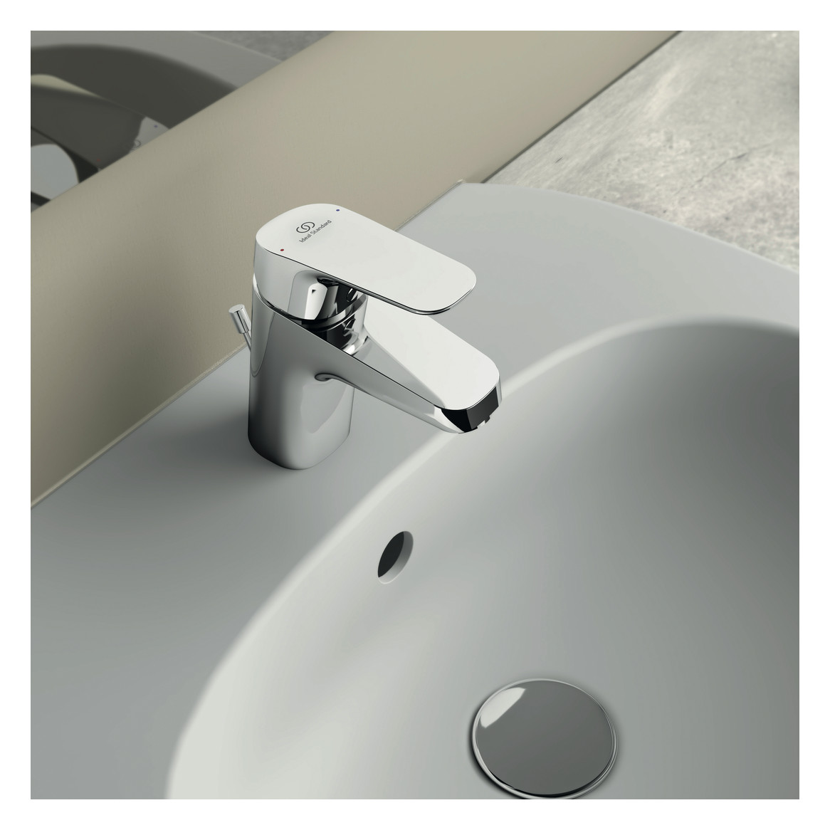 Ideal-Standard Waschtisch-Einhebelmischer CeraFlex mit Kunststoff-Ablaufgarnitur, Ausladung 101mm, chrom