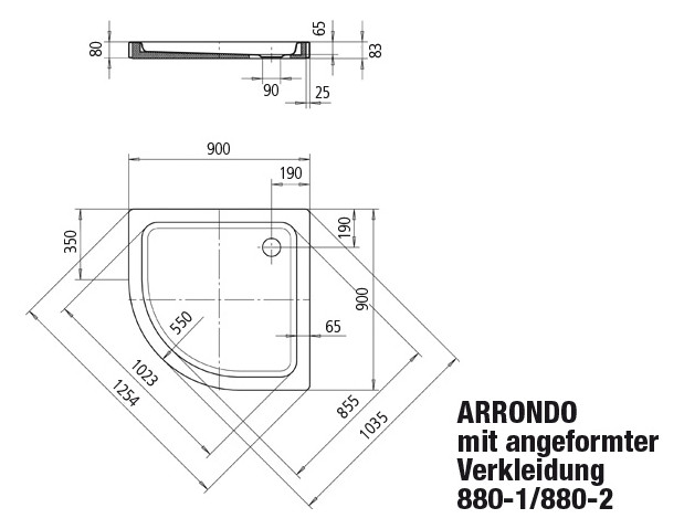 Kaldewei Duschwanne ARRONDO 880-1 90x90x6,5cm, mit Verkleidung, Antislip Perl-Effekt, schwarz