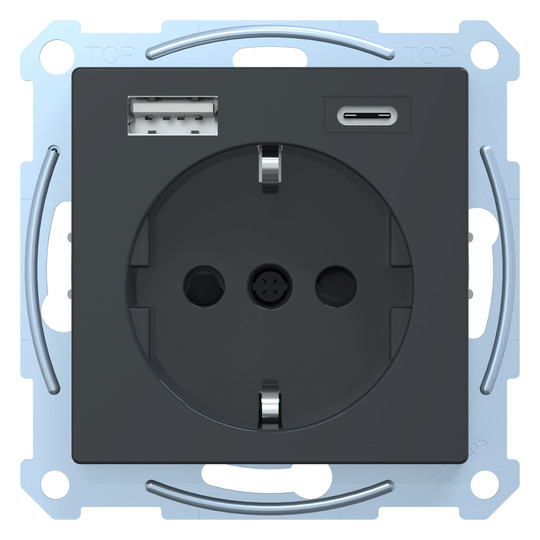 Steckdose 1f anth mt 1USB-A 1USB-C UP m.BS Mit erhöhtem Berührungsschutz IP20