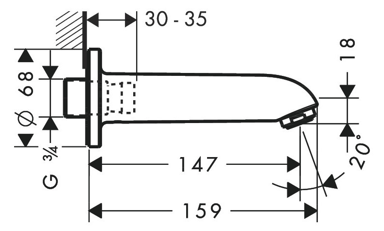 hansgrohe Wanneneinlauf Talis DN 20, Ausladung 147mm, chrom