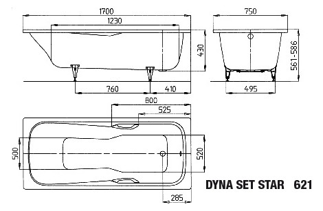 Kaldewei Badewanne DYNA SET STAR 621 170x75cm, Antislip, schwarz