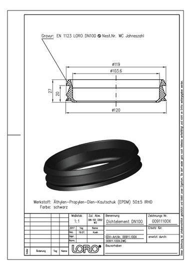 LORO Dichtelement NBR DN 100, aus Elastomer, ölbeständig