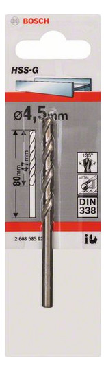 Metallbohrer Ø4,5mm zyl.Steckachse 47/4,5mm f.Edelstahl f.Stahl