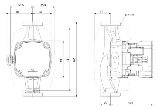 Grundfos Hocheffizienz-Umwälzpumpe Alpha1 GO 25-80 180, DN 25, 180 mm, EEI 0,2, geregelt