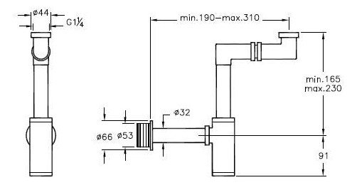 VitrA Bad Raumspar-Siphon chrom, G 1 1/4, Abgangsrohr und Rosette