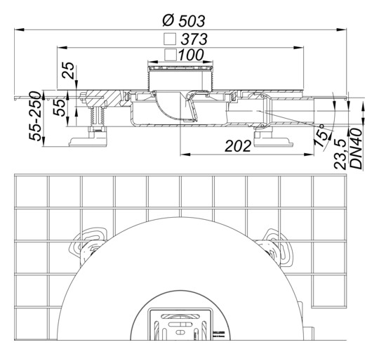 Dallmer Bodenablauf Set CeraDrain Select Plan 100 x 100 mm, seitenverstellbar +/- 2,5 mm, DN 40
