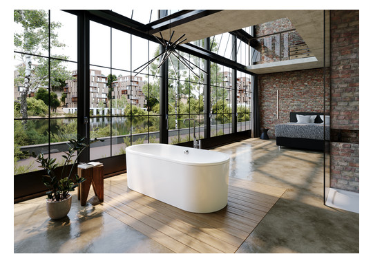 Kaldewei Badewanne CLASSIC DUO 111-7 180x80cm, oval, freistehend, Schürze alpinweiss matt, alpinweiß matt