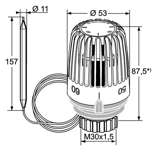 Heimeier Thermostat-Kopf K 40-70 °C, Kapillarrohrlänge 2 m, weiß
