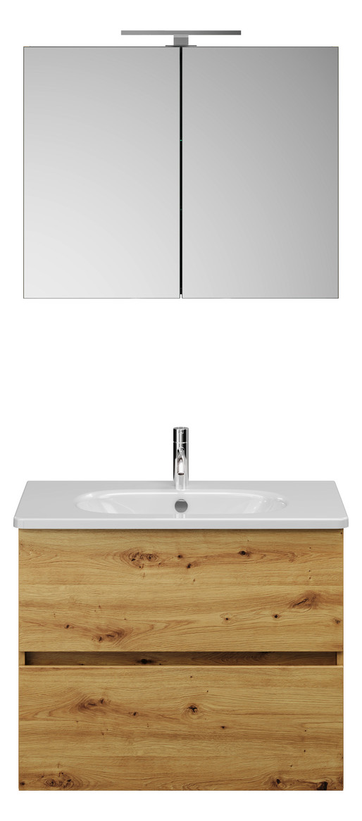 Burgbad Waschtisch-Kombination Rocio mit Spiegelschrank, 80,5 x 200 x 46,5 cm, Eiche Dekor Urban