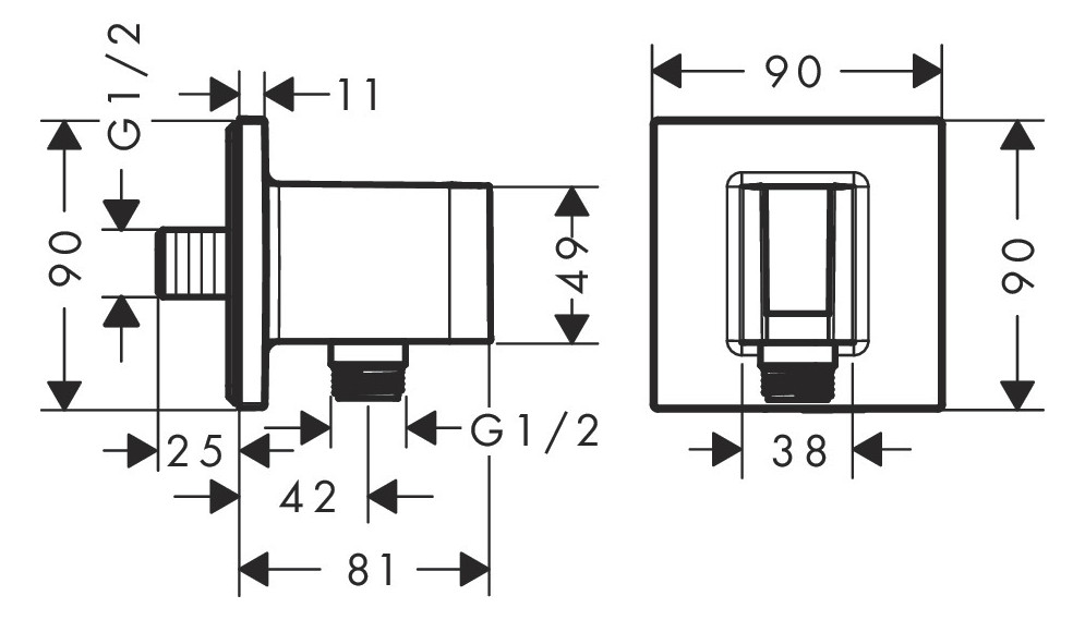 hansgrohe Wandanschluss Fixfit E eckig, mit Brausehalter, mattweiß