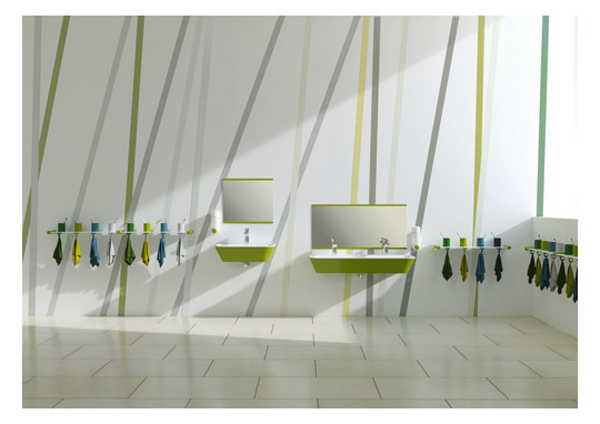 HEWI Zahnputzbecherleiste mit Handtuchhaken, Erweiterungsset, 4 Plätze, apfelgrün