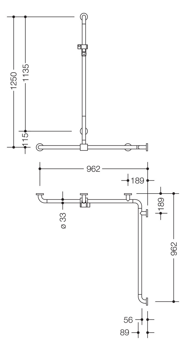 HEWI Duschhandlauf 801 962/962 x 1250 mm, anthrazitgrau, mit Brausehalterstange