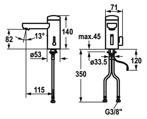 KWC Infrarot-Waschtisch-Armatur IQUA design verchromt, mit Mischung, ohne Ablaufgarnitur, Batterie 6 V