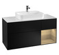 V&B Waschtisch-Unterschrank Finion 120cm, Abdeckplatte white matt, Regal rechts Oak Veneer, Black matt lacquer