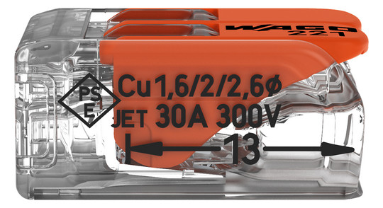 Steckklemme 2f 450V 32A Serie 221 0,5-6qmm m.BetätiHebel f.Massivleiter