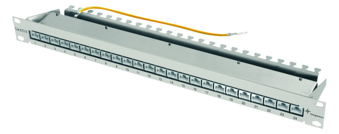 Patchpanel 24Ports 1HE Cat6A Schirm RAL7035 19Zoll-Einbau 44x482,6x110mm