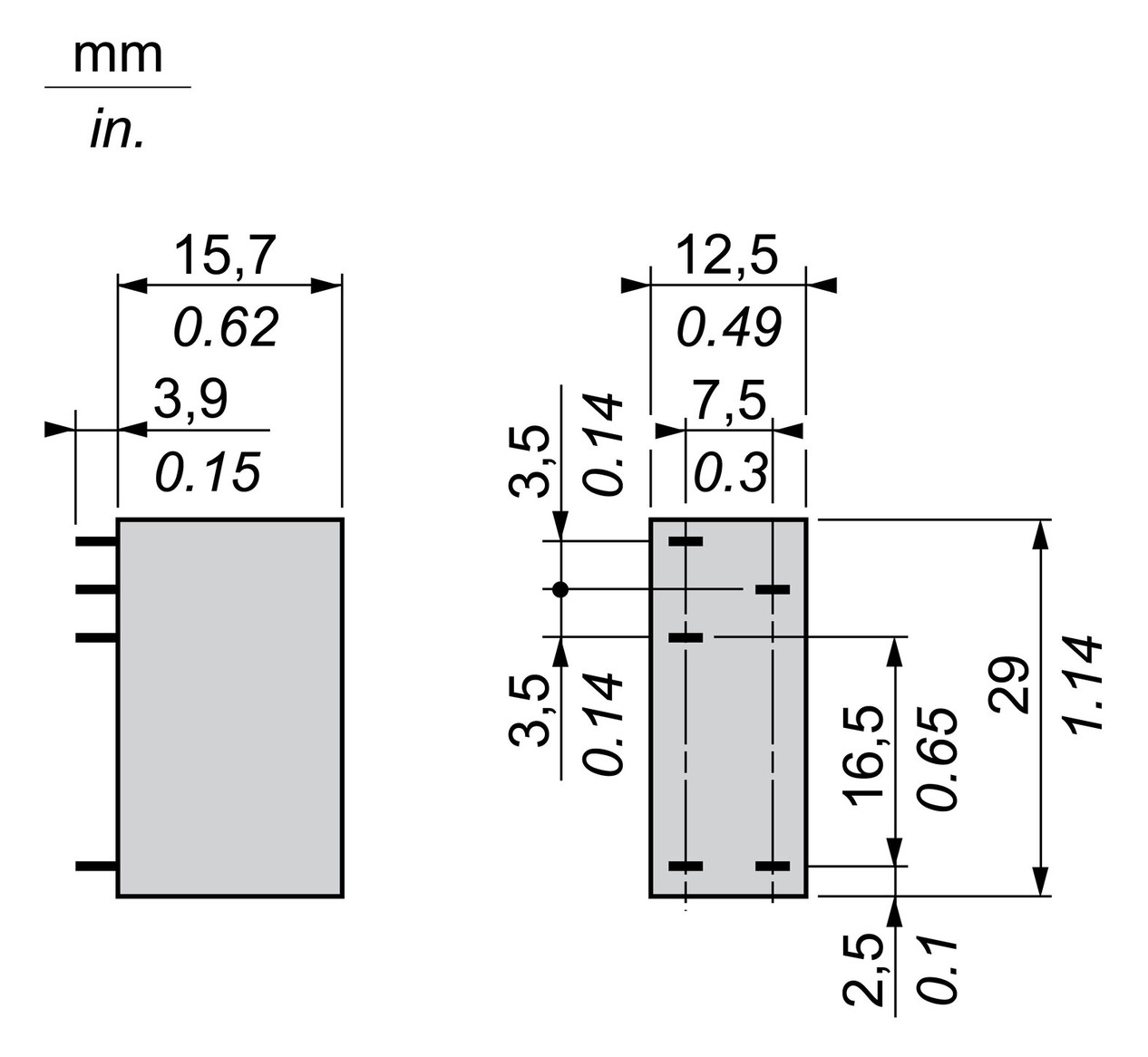Schaltrelais 24V/AC 1W IP20 Steckanschl 12,5x29x15,7mm
