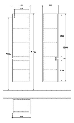 V&B Hochschrank Legato 40x155x35cm, Anschlag rechts, Kansas Oak