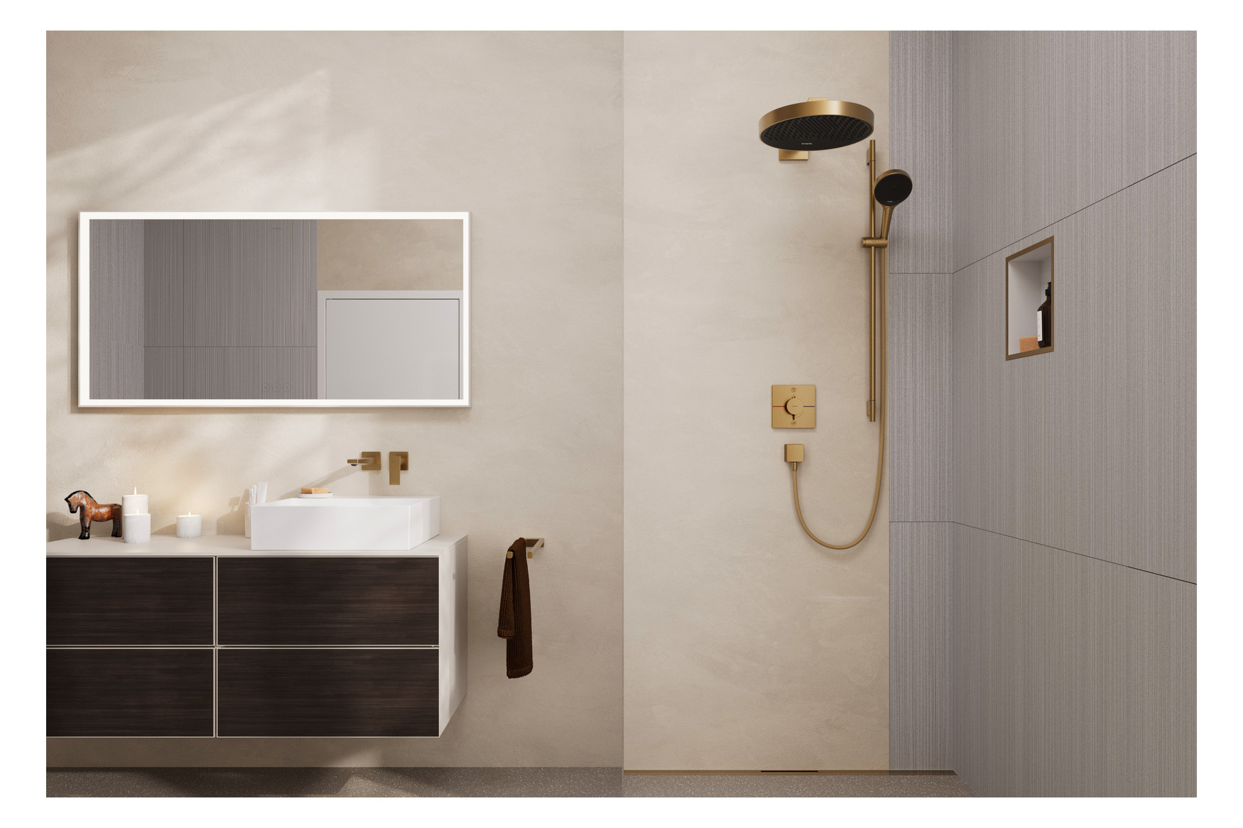 hansgrohe Handtuchhalter AddStoris Länge 445mm, zweiarmig, Wandmontage, Metall, brushed bronze