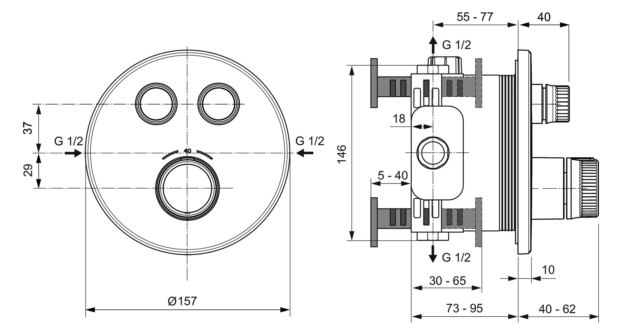 Ideal-Standard Fertigmontageset CeraTherm Navigo rund, 2 Entnahmen, für UP-Brausethermostat, Chrom Ideal-Standard Fertigmontageset CeraTherm Navigo rund, 2 Entnahmen, für UP-Brausethermostat, Chrom
